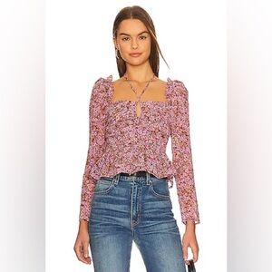 ASTR THE LABEL Toni Top in Black/Pink Floral Size XS